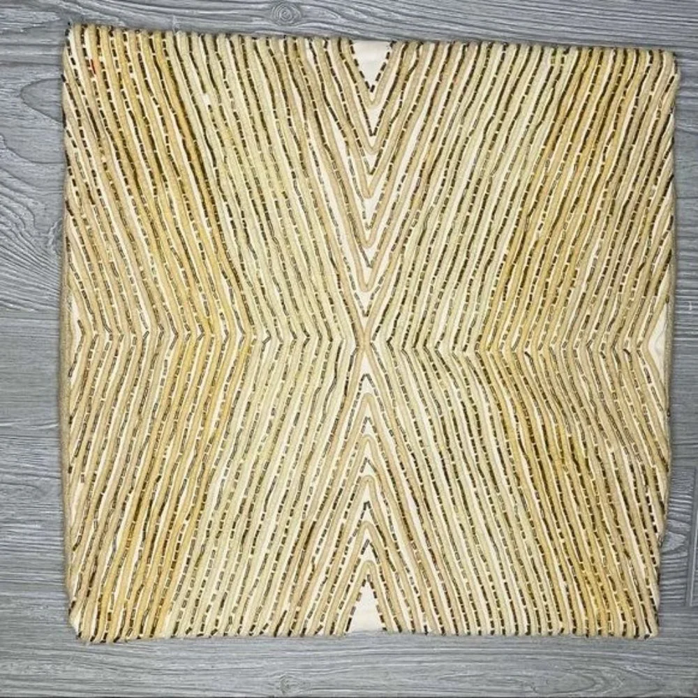 3 west elm beaded pillow covers washable 16x16 gold and tan color decorations